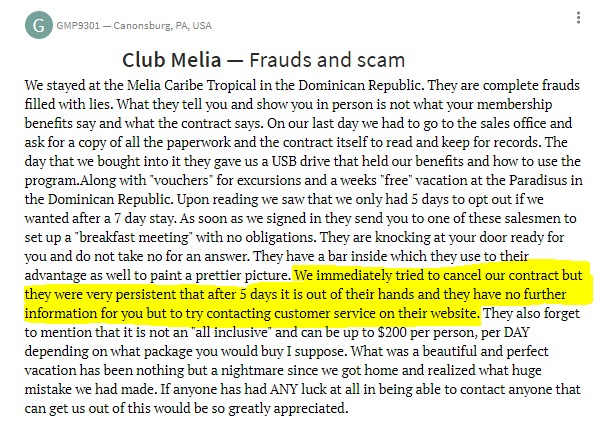 club melia frauds and scam